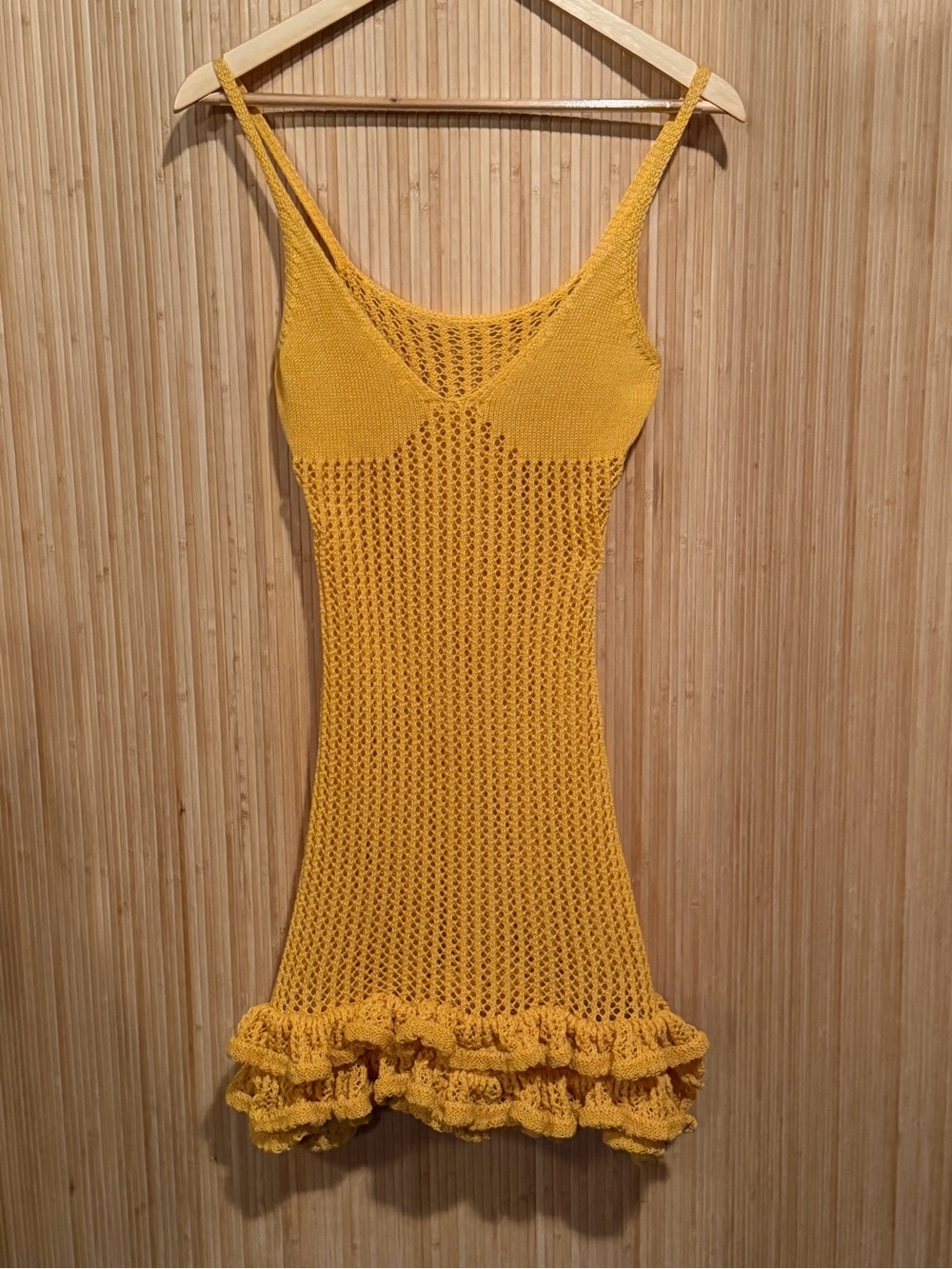 Yellow Crochet Ruffle Hem Slip Dress